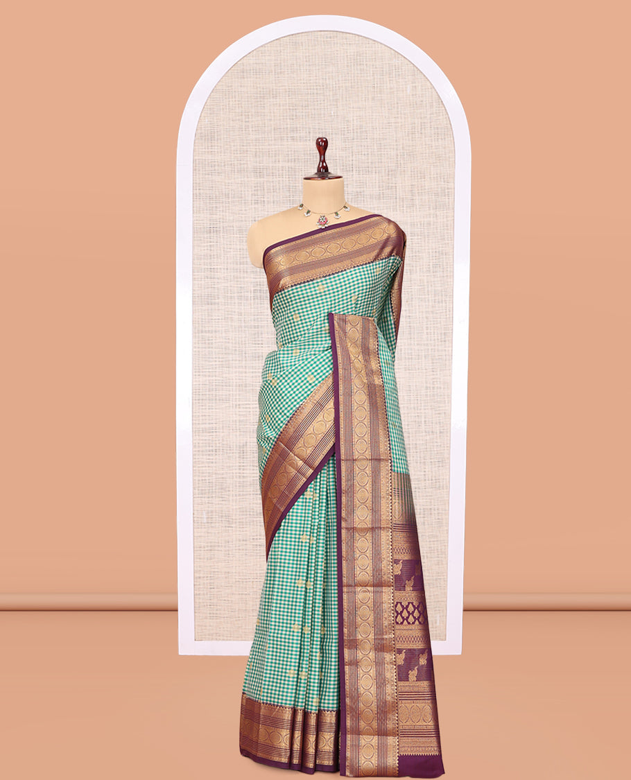 Green-Cream Micro Checks Budget Silk Saree