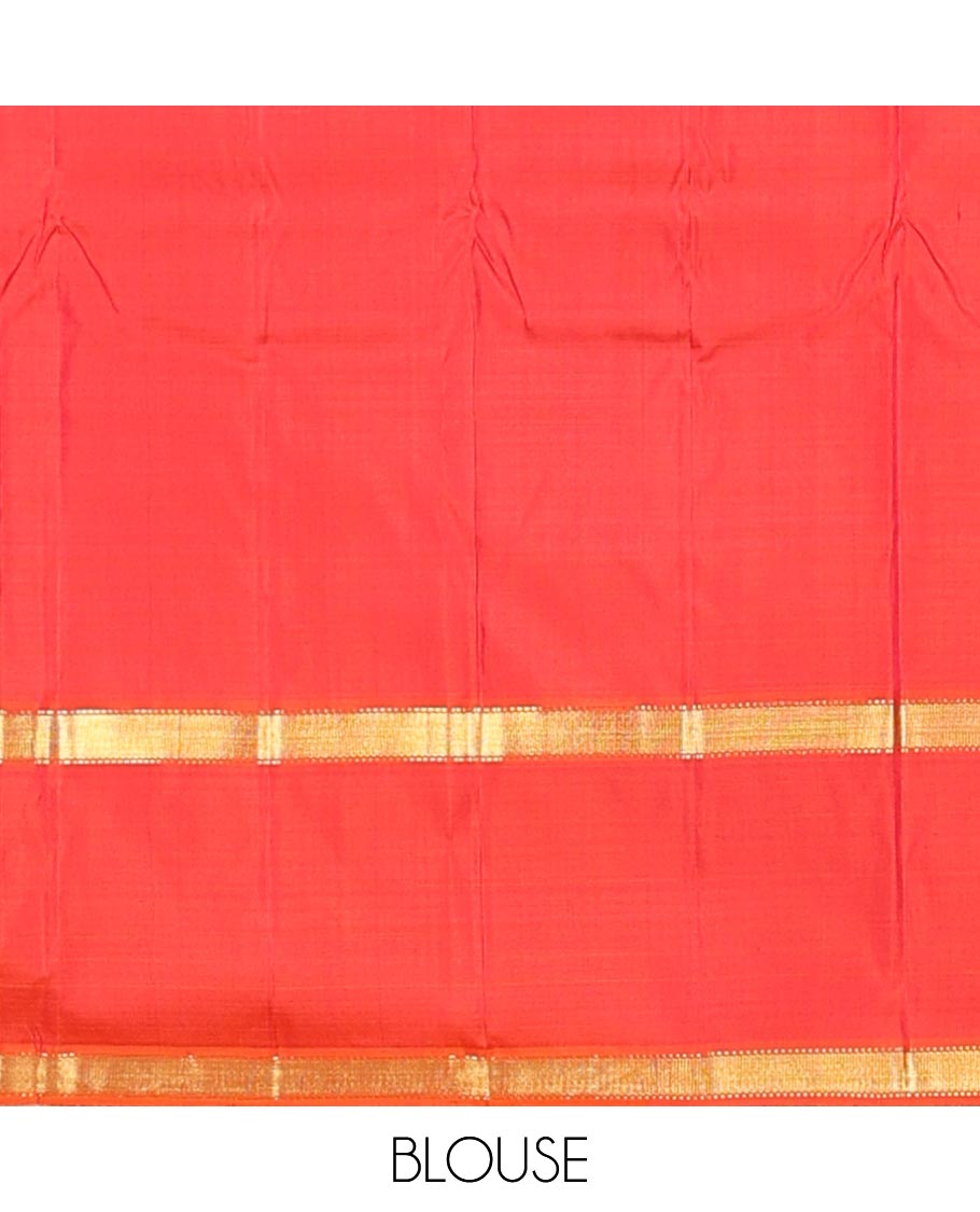 Maroon zari buttas Kanchipuram silk saree, contrast rettai pettu zari border of muthu designs, and zari design pallu