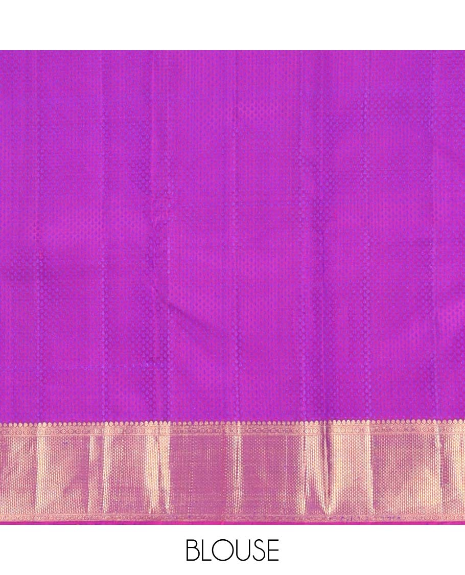 Blue floral design silk saree with contrast zari design border & argyle design pallu