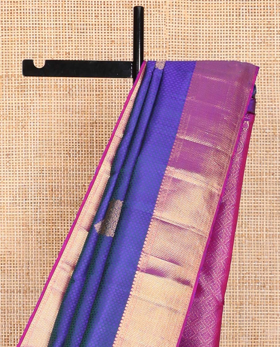 Blue floral design silk saree with contrast zari design border & argyle design pallu