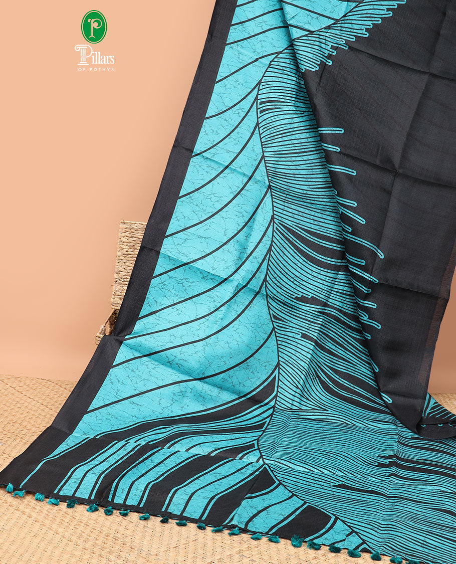 Black & teal blue abstract black ground design khadhi silk saree with lariya border & lariya blouse