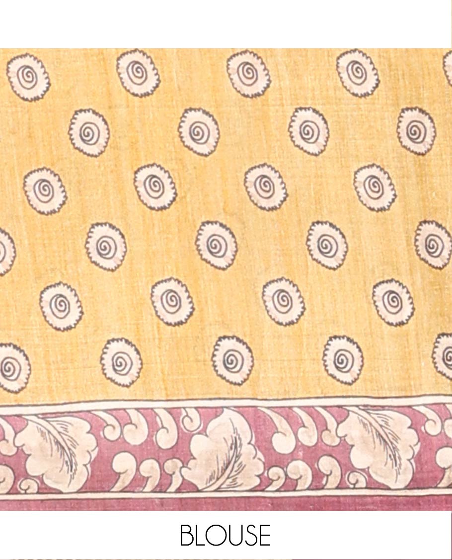 Grey Printed Silk Saree Decked Up with Floral and Ancient Human Motifs Print, Complemented with a Contrast Printed Border, Pallu Beautifully Printed with Lord Krishna and Radha Figurines, and Paired with a Contrast Printed Blouse