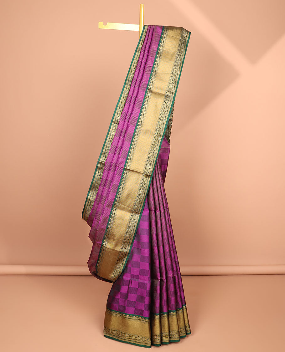 Purple checked soft silk saree with contrast intricate zari design & argyle design pallu