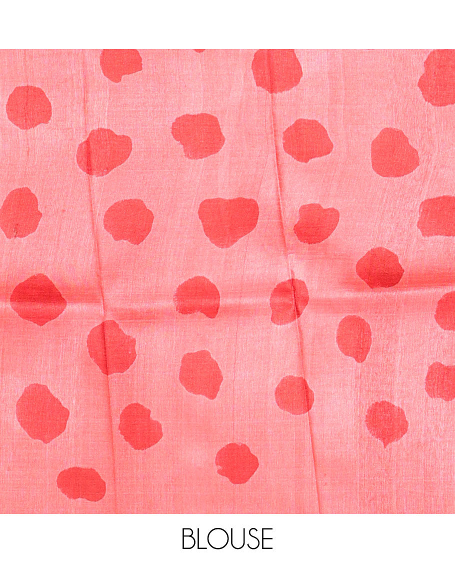 Grey Tussar Saree Printed with Pebble Motifs, Featuring a Contrast Piping Plain Border, with the Pallu and Blouse picturing a Realistic Big Deer Motif Print