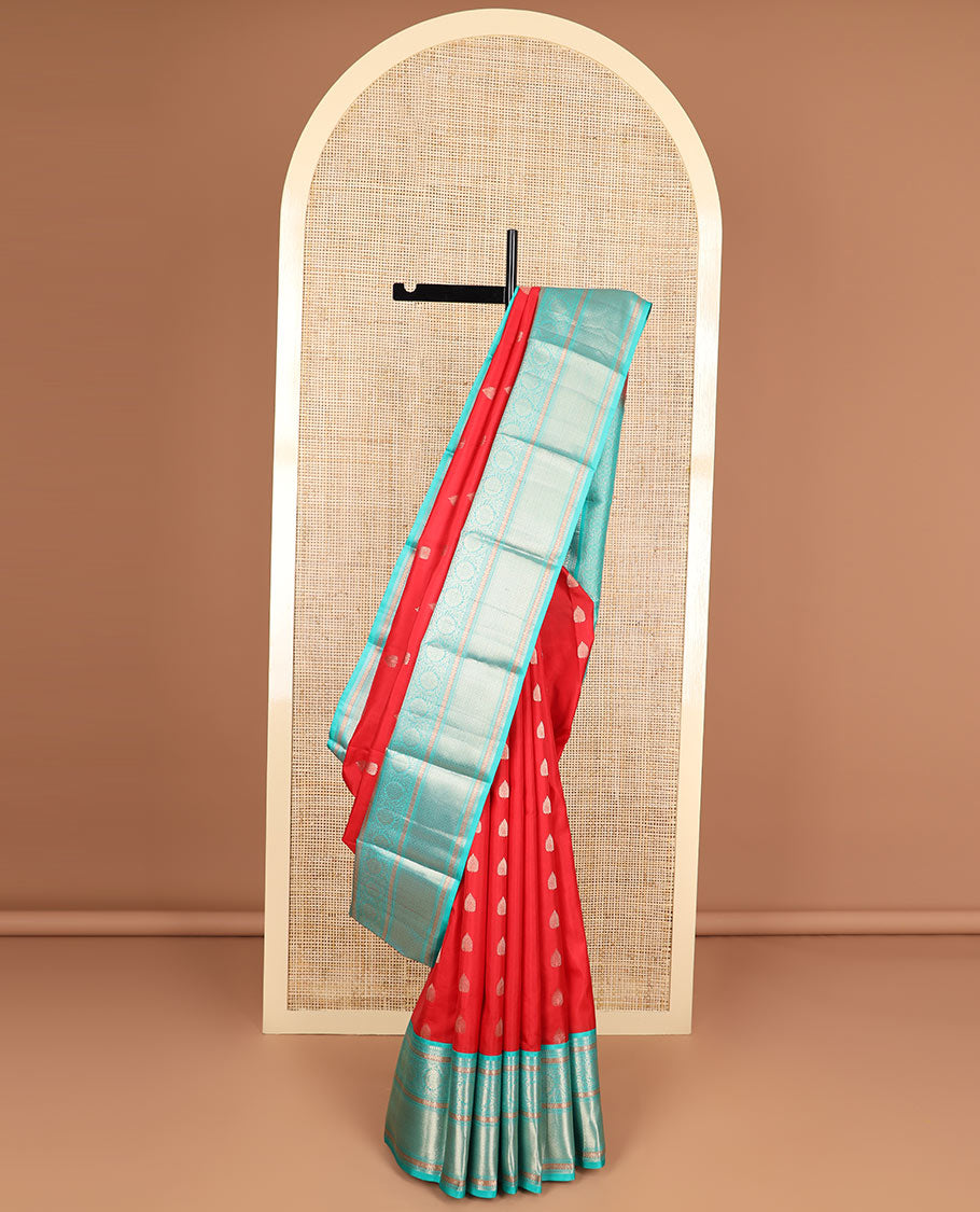 Pink zari buttas silk saree, contrast zari woven pallu, and border of kamalam,kuyil kann, thilakam mokku, and zari designs main image 1