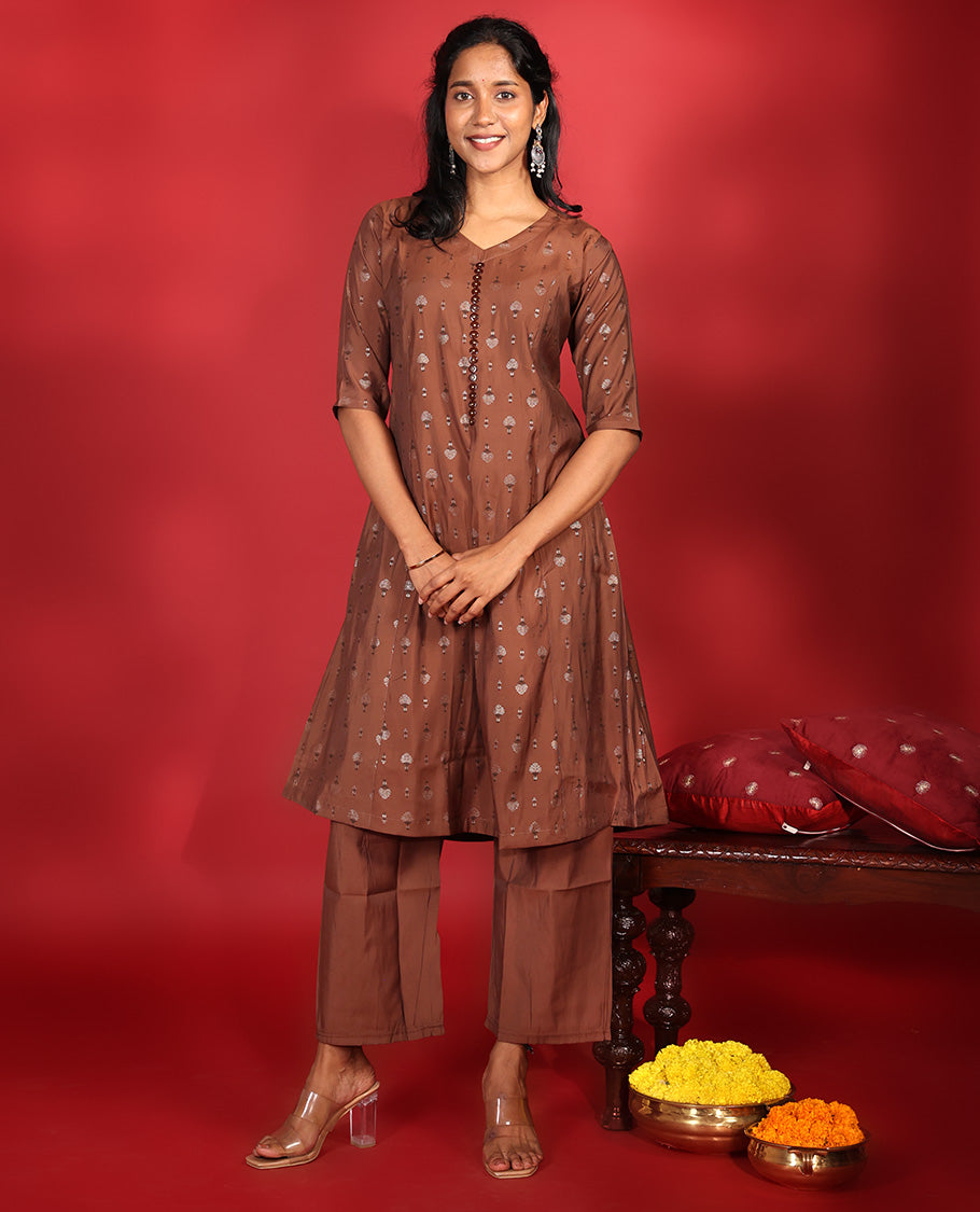 Brown Muslin Readymade Suit