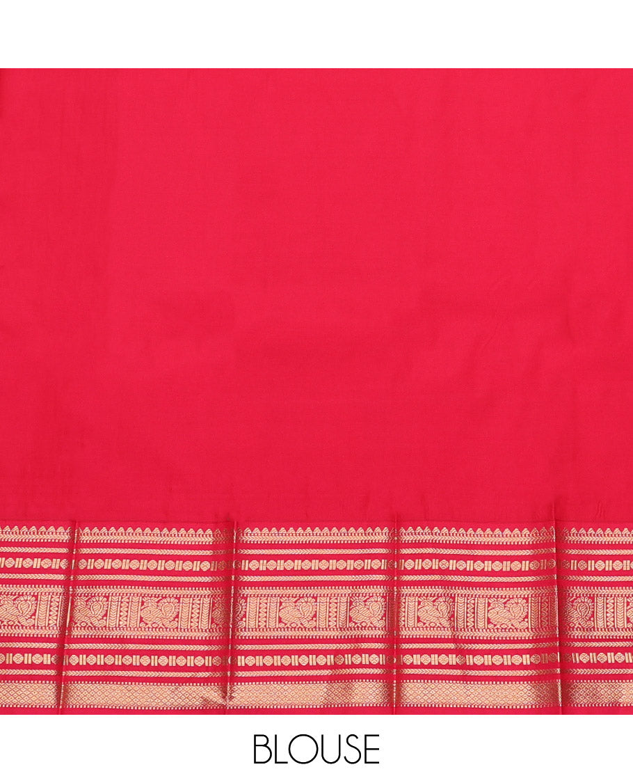 Green Budget Silk Saree, Elevated with Zari Buttas, Complemented by a Contrast Traditional Zari Border, Grand Pallu, and a Contrast Blouse