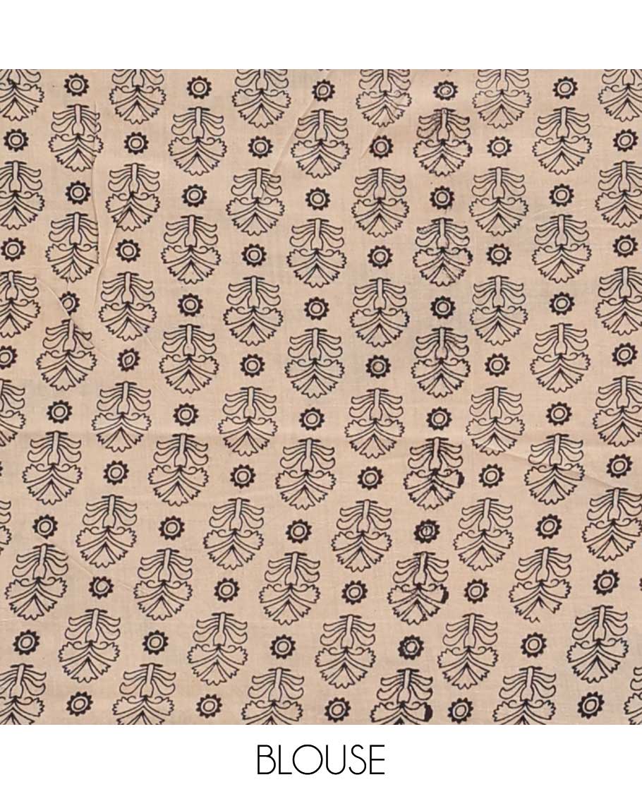 Deep green floral vine machine printed kalamkari cotton saree, figurines motifs border, and pallu of pichwai cow, and Lord Kishna motifs