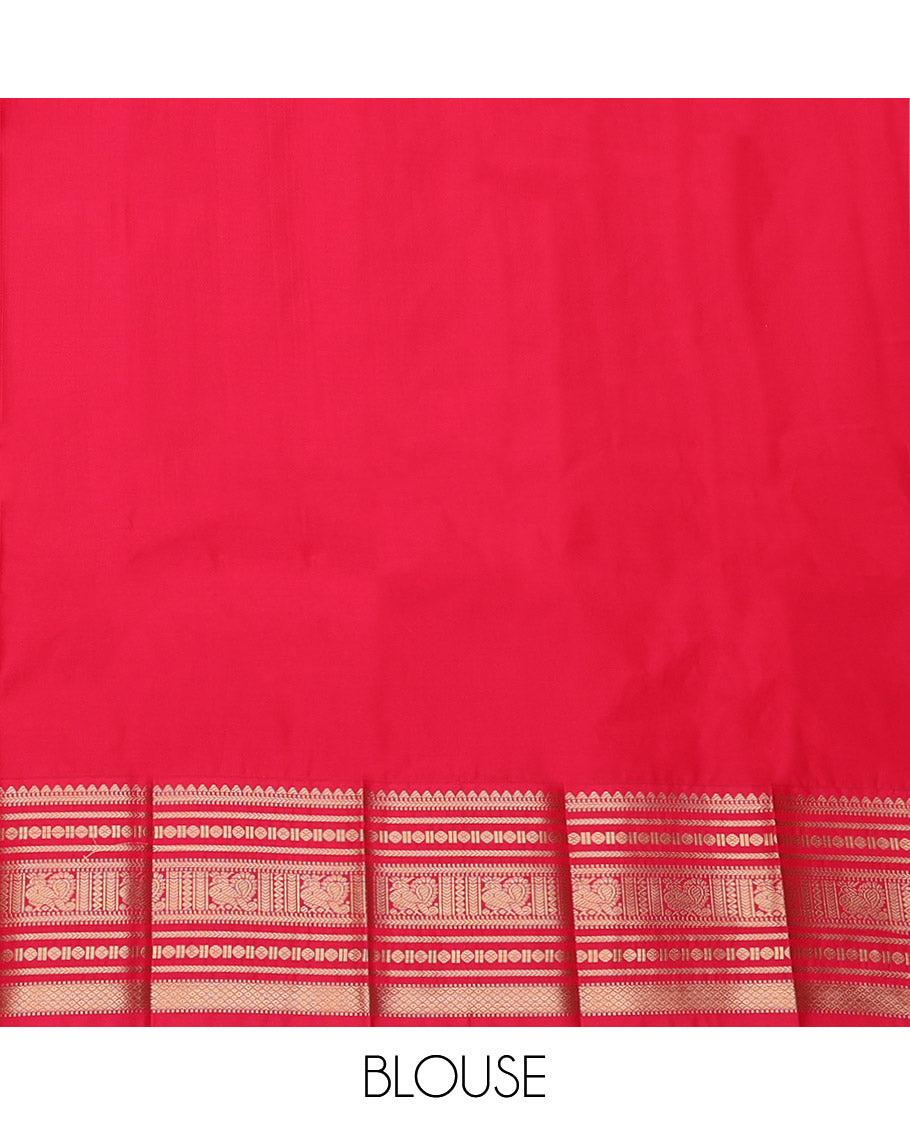 Green Budget Silk Saree, Accentuated with Zari Buttas, Complemented by a Contrast Traditional Zari Border, Grand Pallu, and a Contrast Blouse