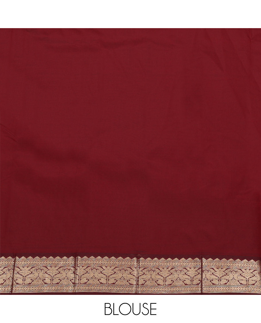 Leaf Green Budget Silk Saree, Sparsely Woven with Zari Buttas and Stripes, Complemented by a Contrast Traditional Zari Border, Grand Pallu, and a Contrast Blouse