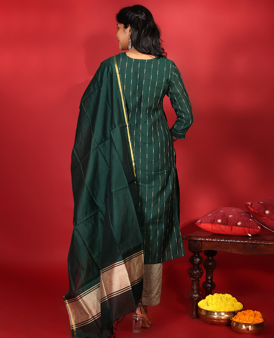 Green Chanderi Silk Readymade Suit
