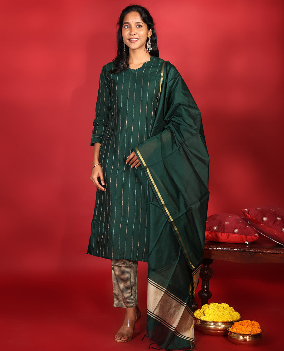 Green Chanderi Silk Readymade Suit
