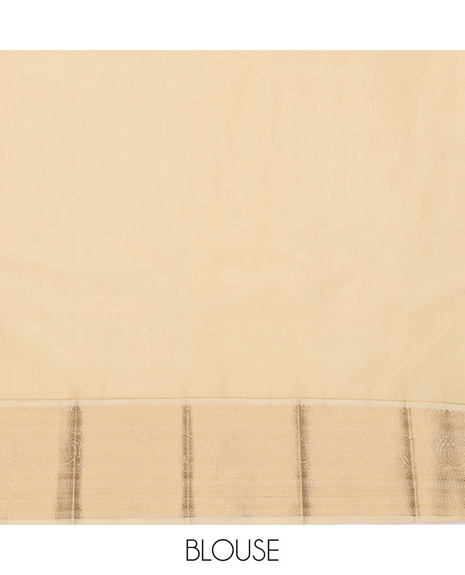 Mustard Budget Silk Saree, Sparsely Threaded with Zari Buttas and Stripes, Complemented by a Contrast Traditional Zari Border, Grand Pallu, and a Contrast Blouse