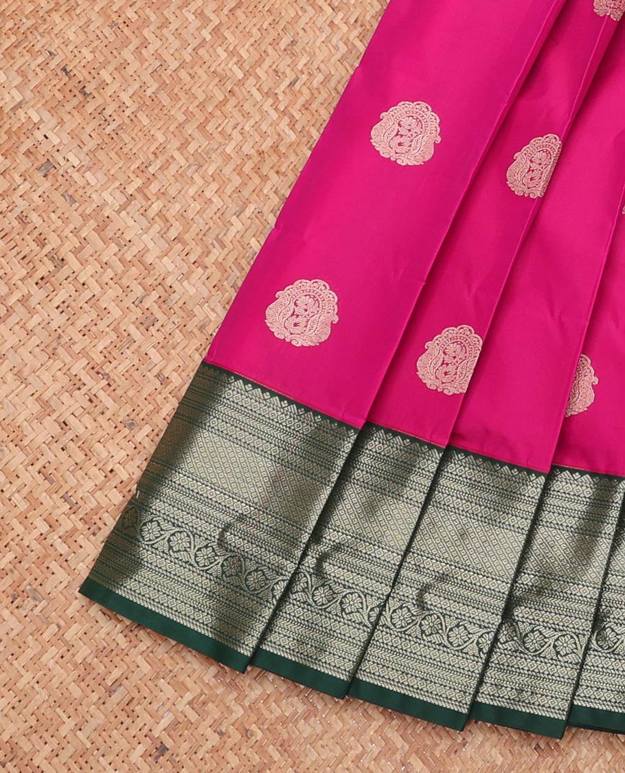 Rani Pink Budget Silk Saree, Detailed with Zari Buttas, Complemented by a Contrast Traditional Zari Border, Grand Pallu, and a Contrast Blouse