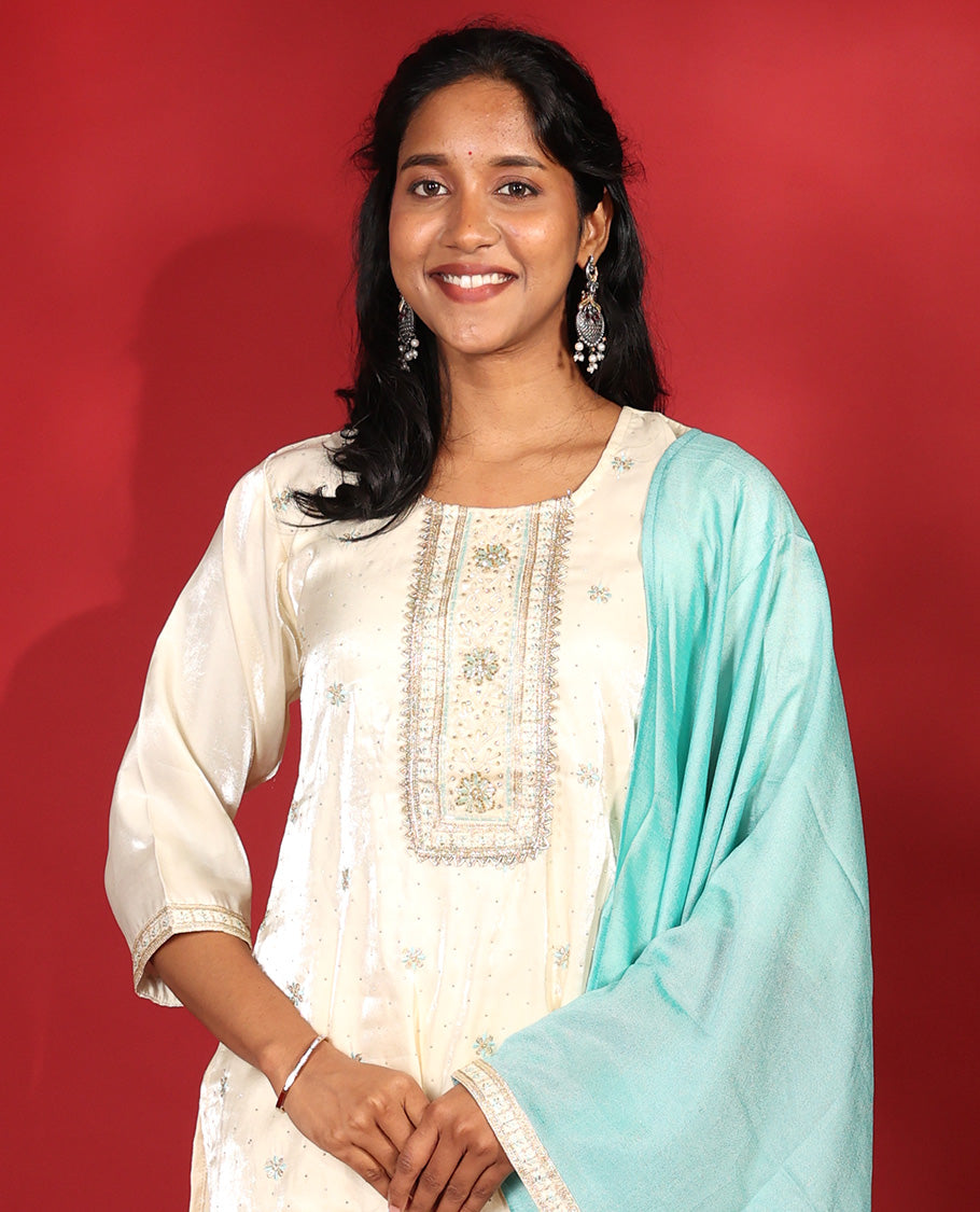 Cream Glass Fabric Readymade Suit