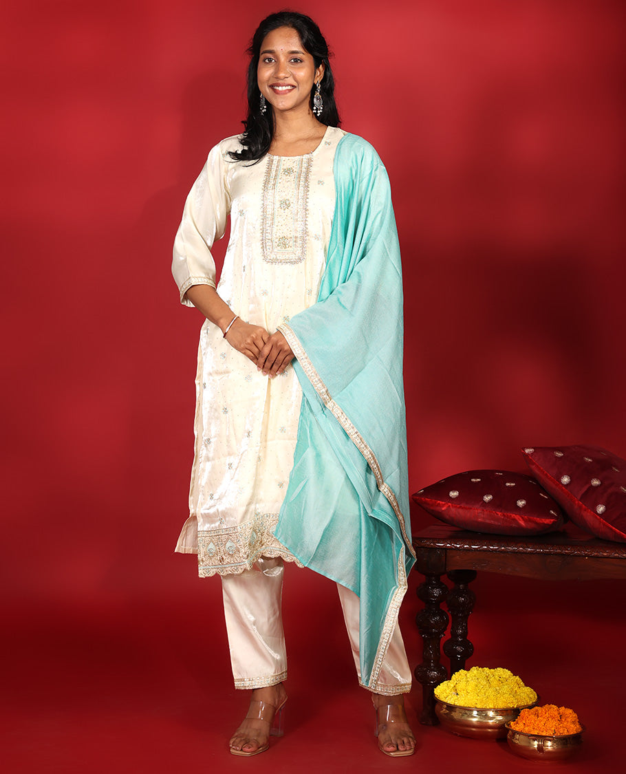 Cream Glass Fabric Readymade Suit