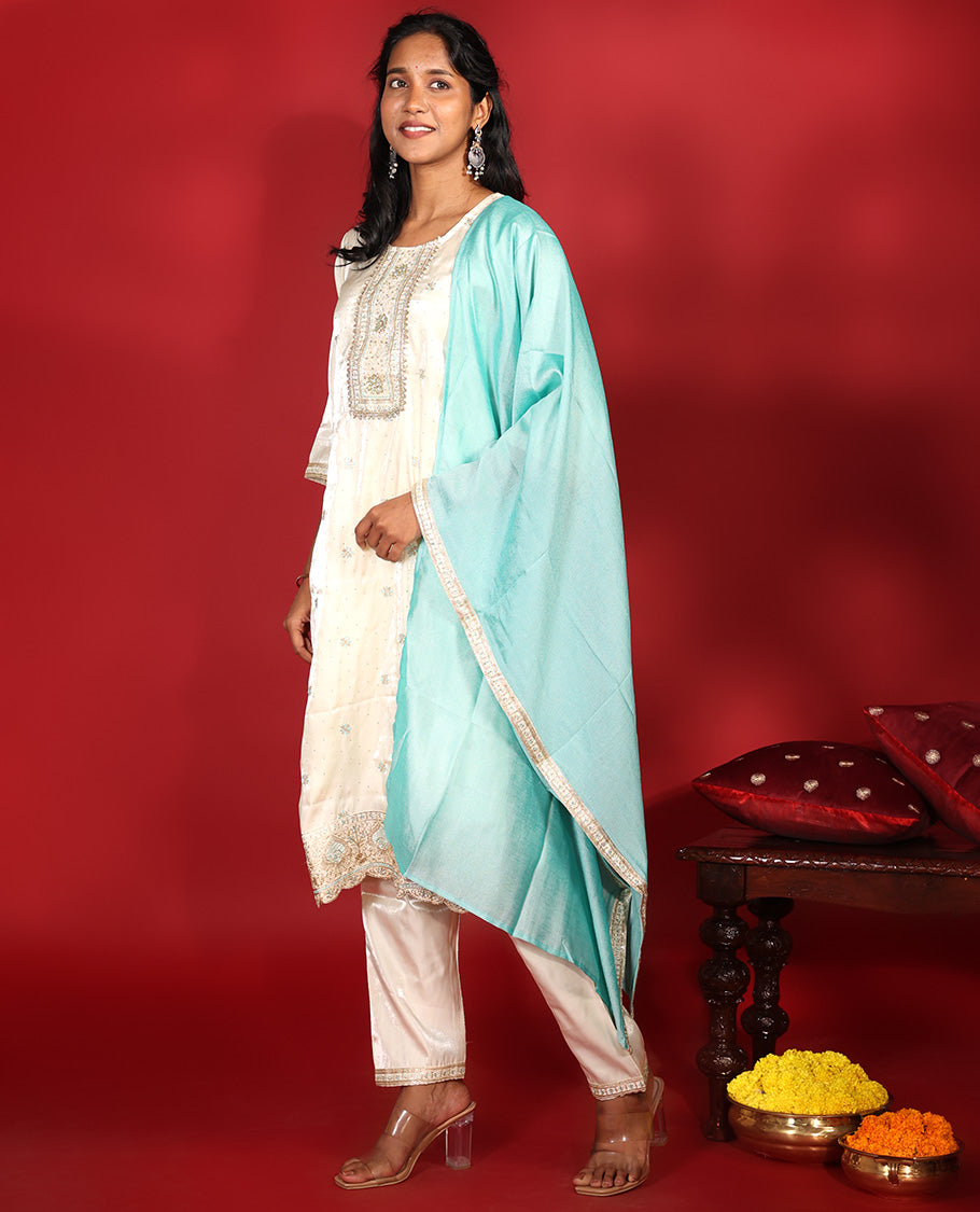 Cream Glass Fabric Readymade Suit