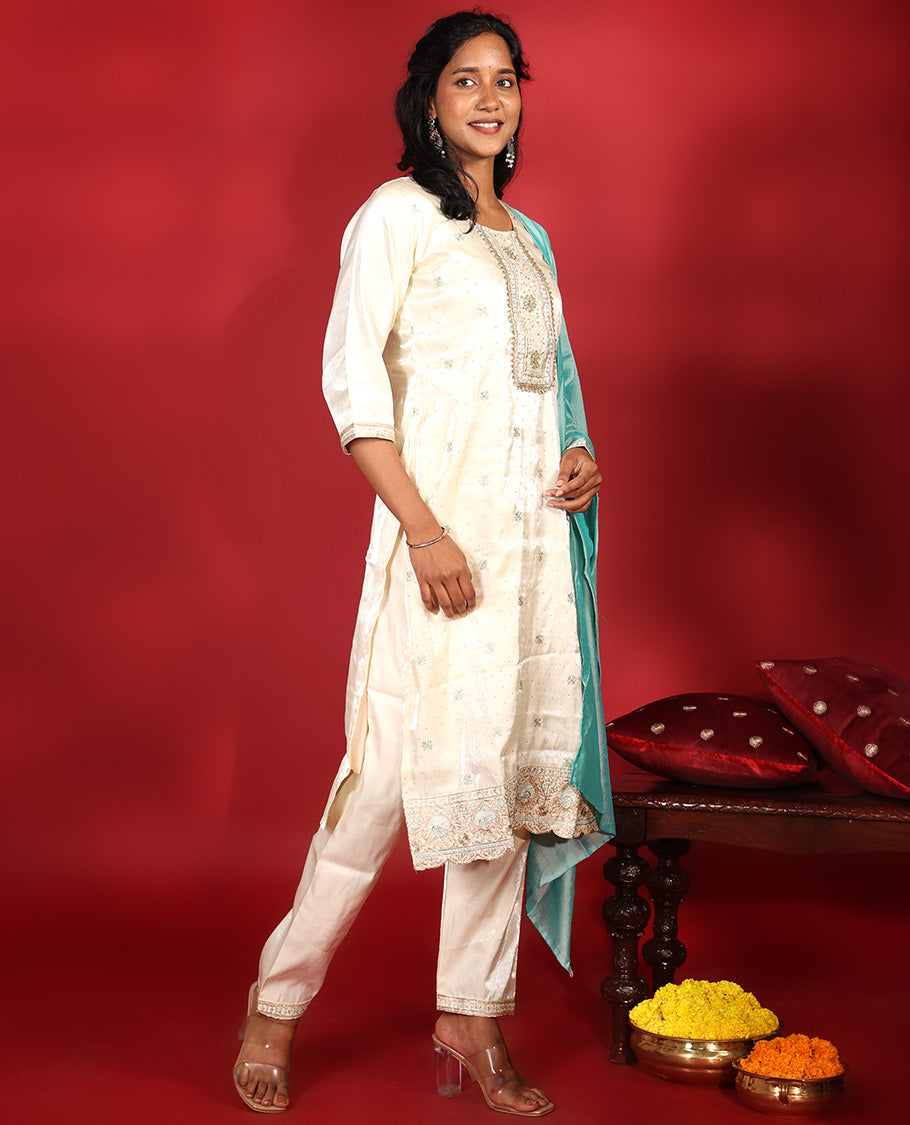 Cream Glass Fabric Readymade Suit