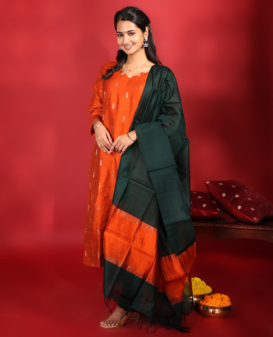 Orange Chanderi Silk Readymade Suit