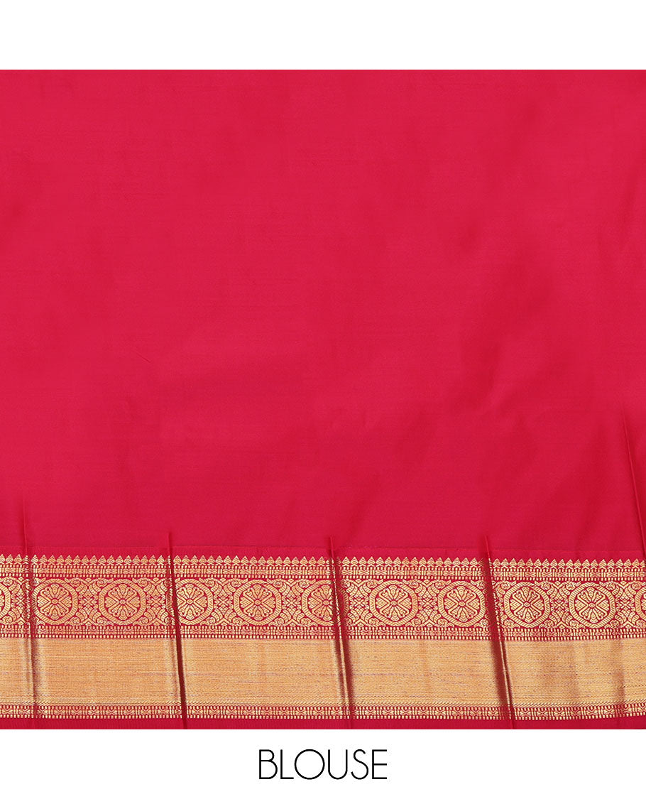 Green Budget Silk Saree, Masterfully Woven with Zari Buttas and Stripes All Over Its Body, Complemented by a Contrast Traditional Zari Design Border, Grand Geometric-Patterns Pallu, and Paired with a Contrast Blouse