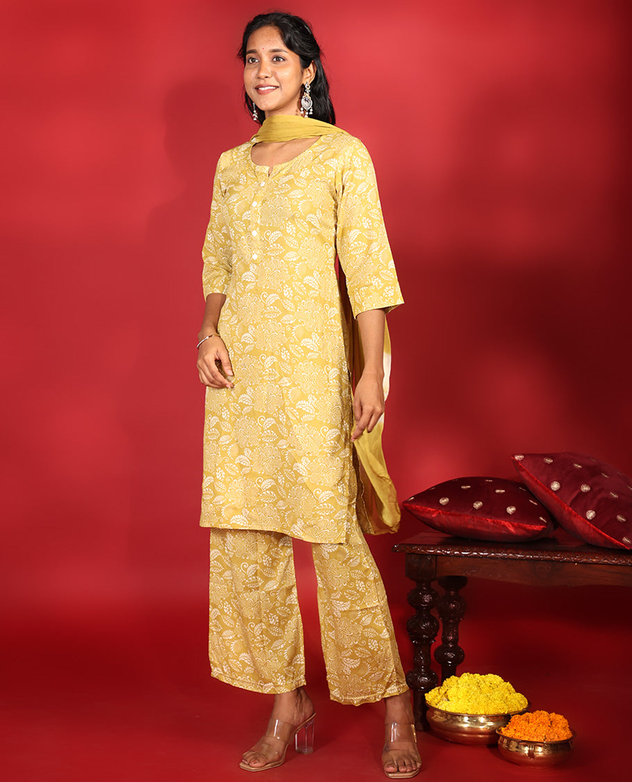 Yellow Rayon Readymade Suit