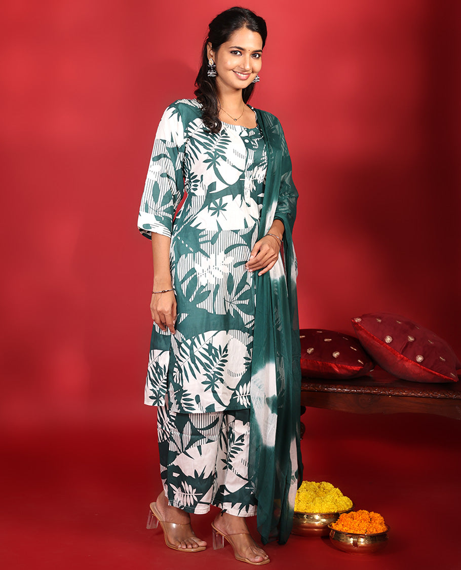 Green Rayon Readymade Suit