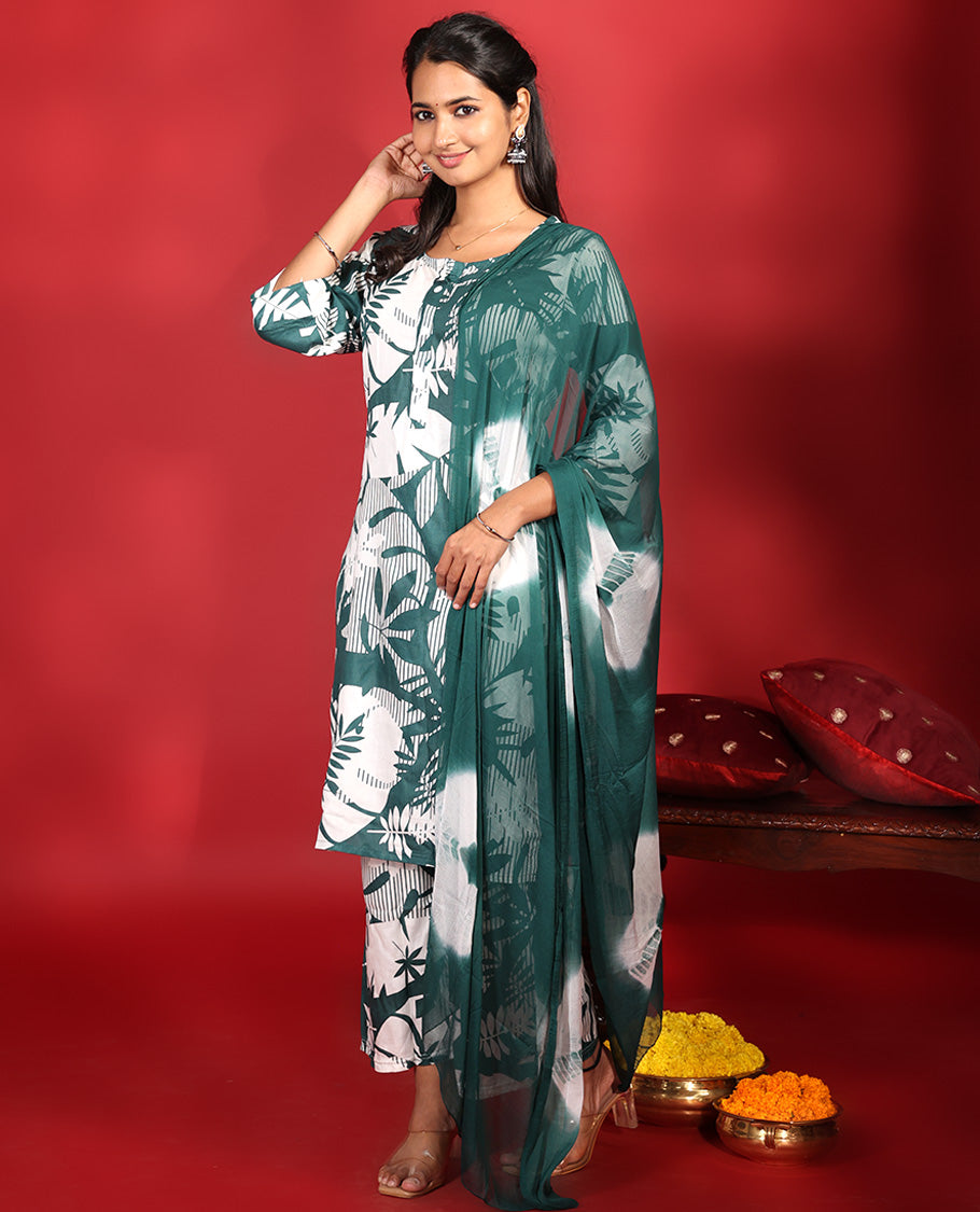 Green Rayon Readymade Suit