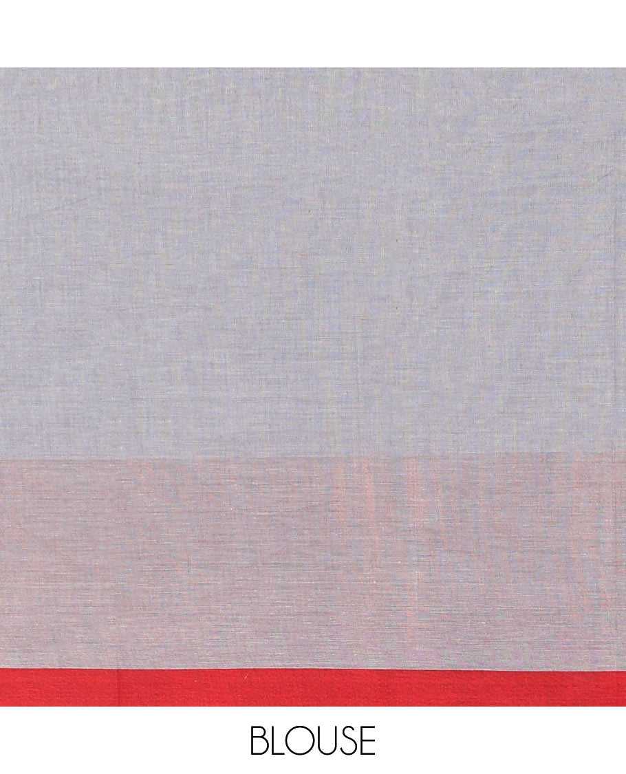 Grey buttas Chettinad cotton saree, contrast paisley border & pallu of stripes & buttas