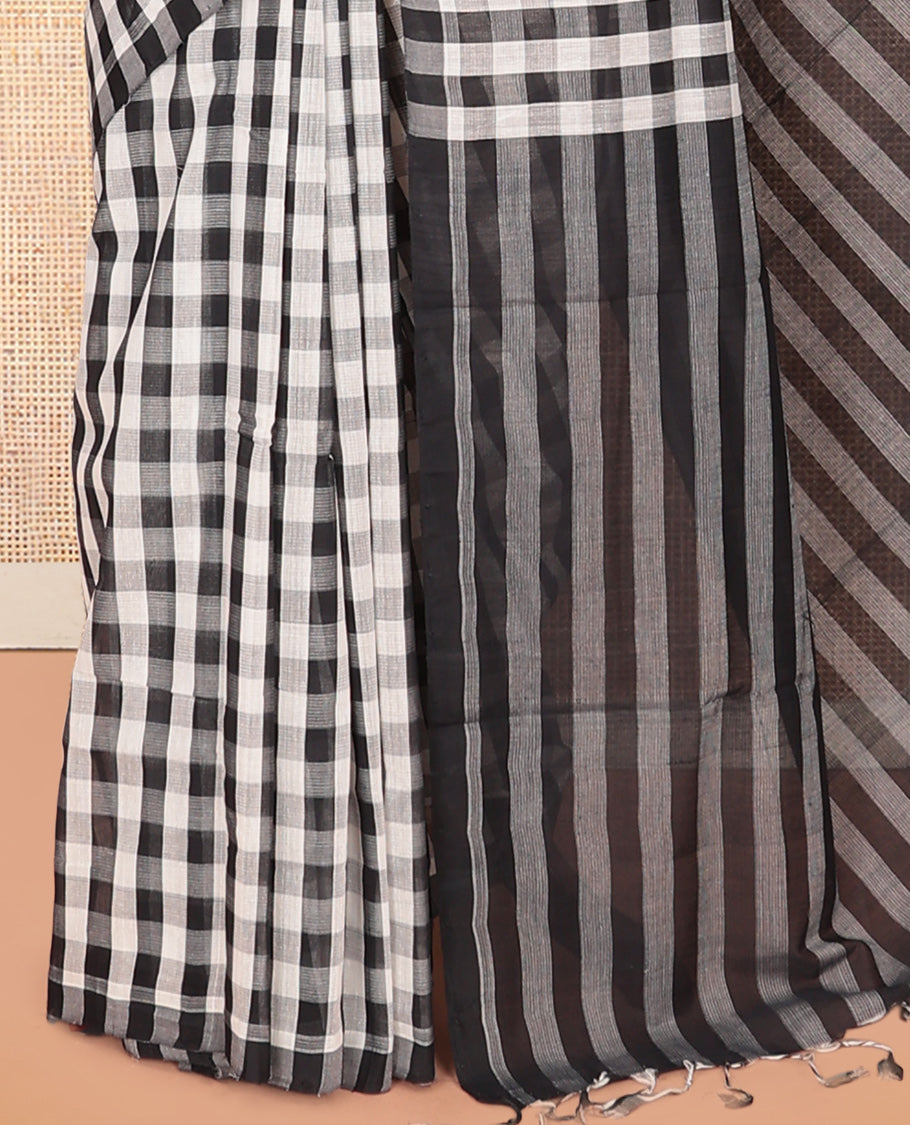 Borderless Black-White Mangalagiri Cotton Saree