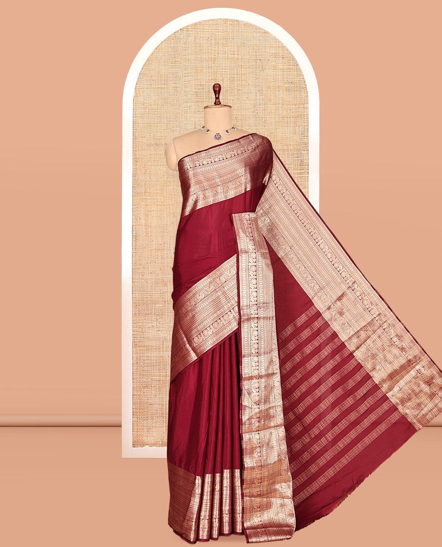 Wine Plain Semi-Mysore Silk Saree