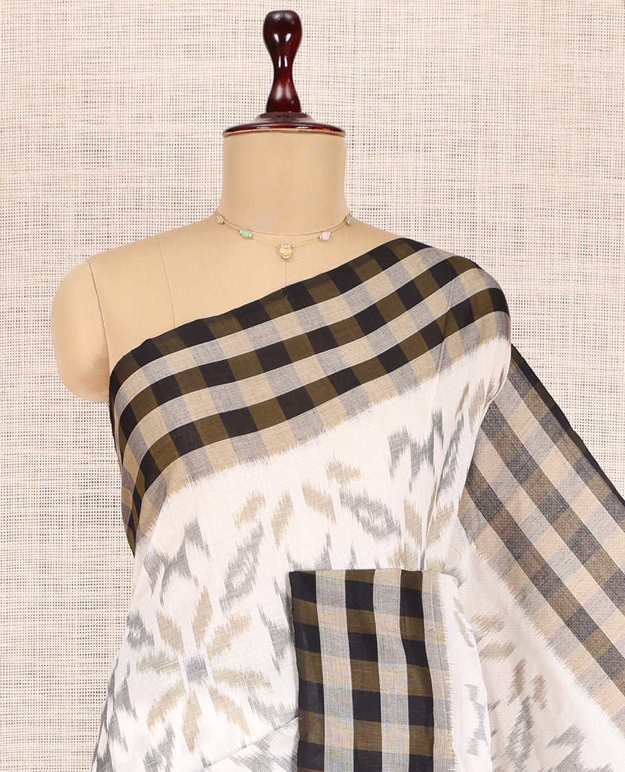 Cream Pochampally Ikat Cotton Saree
