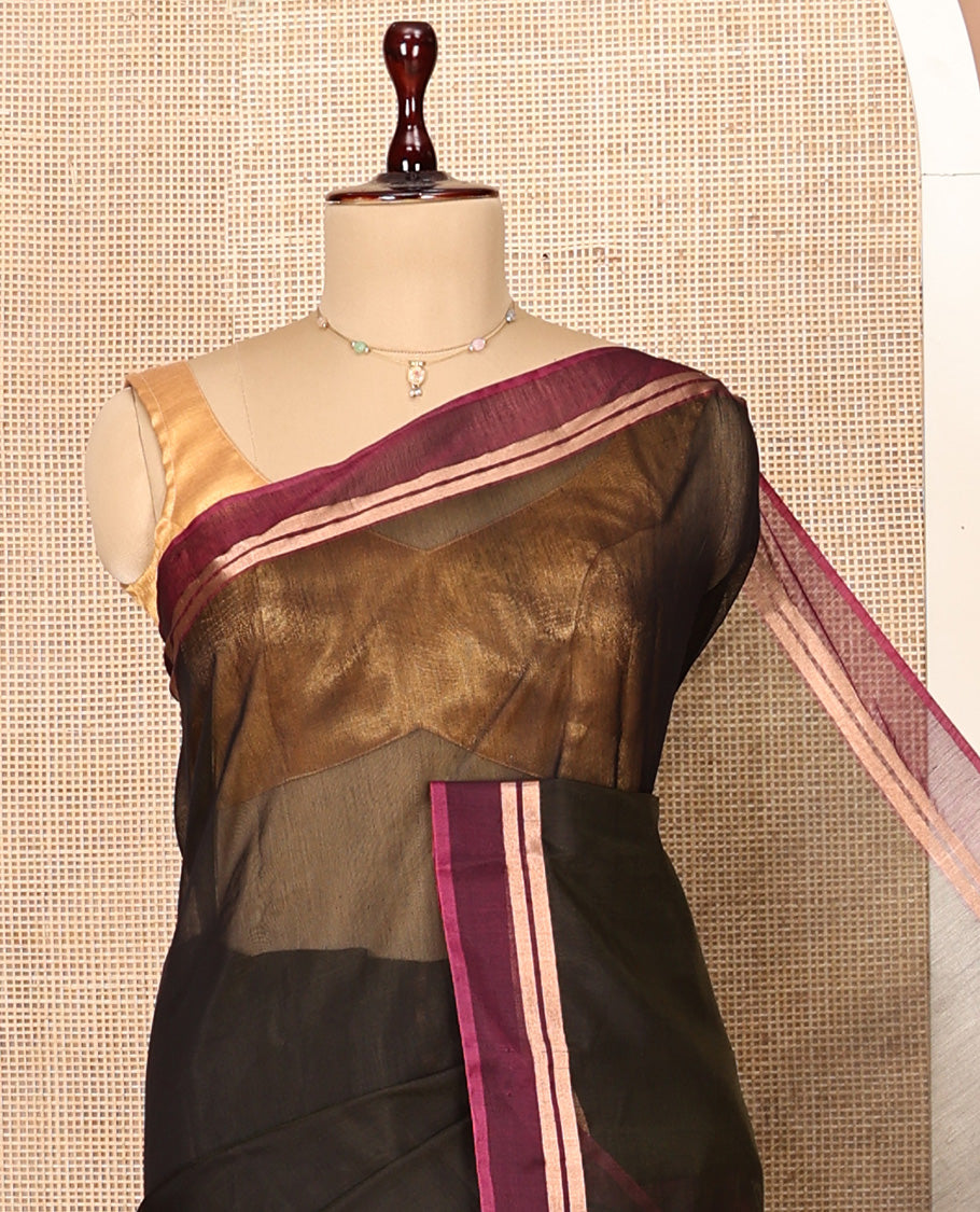 Brown Plain Silk Cotton Saree