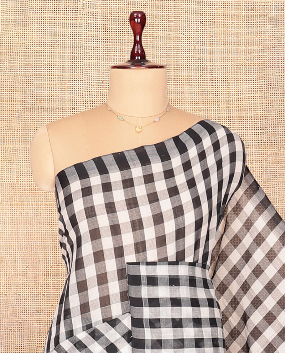 Borderless Black-White Mangalagiri Cotton Saree