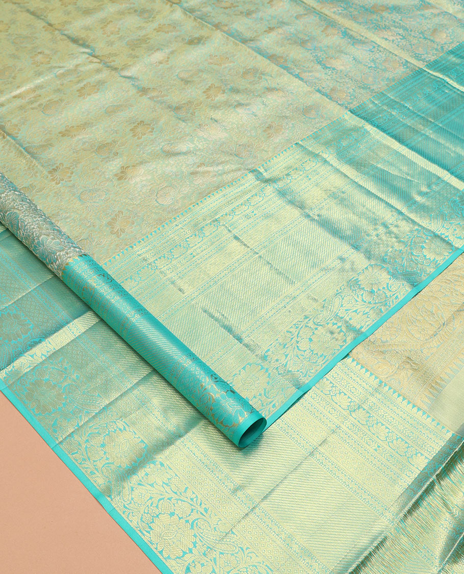 Turquoise Kanchipuram Tissue Silk Saree