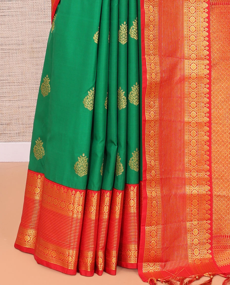 Leaf Green-Red Budget Silk Saree