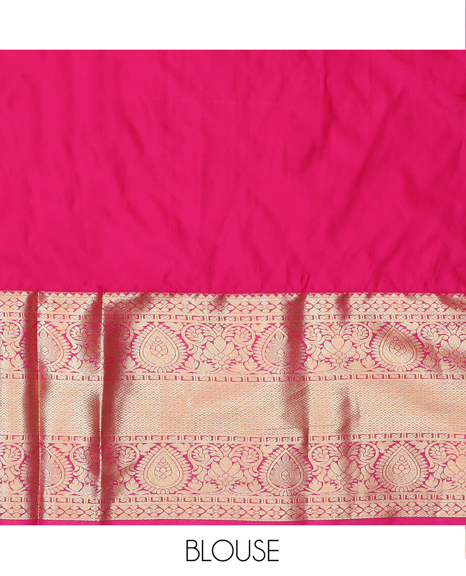 Blue Art Silk Material Half Saree Set Featuring Jacquard Skirt, a Contrast Traditional Zari Design Border, a Zari-Bordered Blouse, and a Dhavani Ornamented with Floral Zari Designs