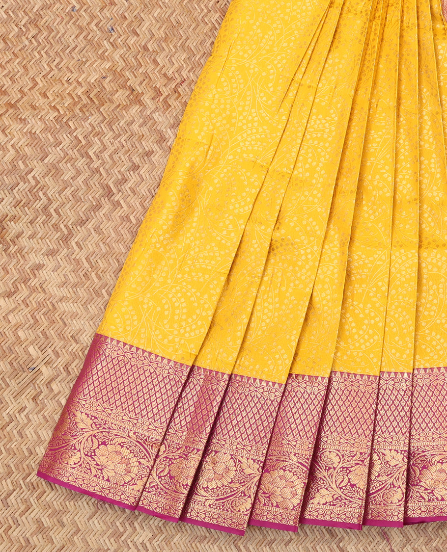 Yellow Budget Silk Saree, Decorated with Jacquard Design, Complemented by Contrast Traditional Zari Border, a Grand Pallu and a Contrast Blouse