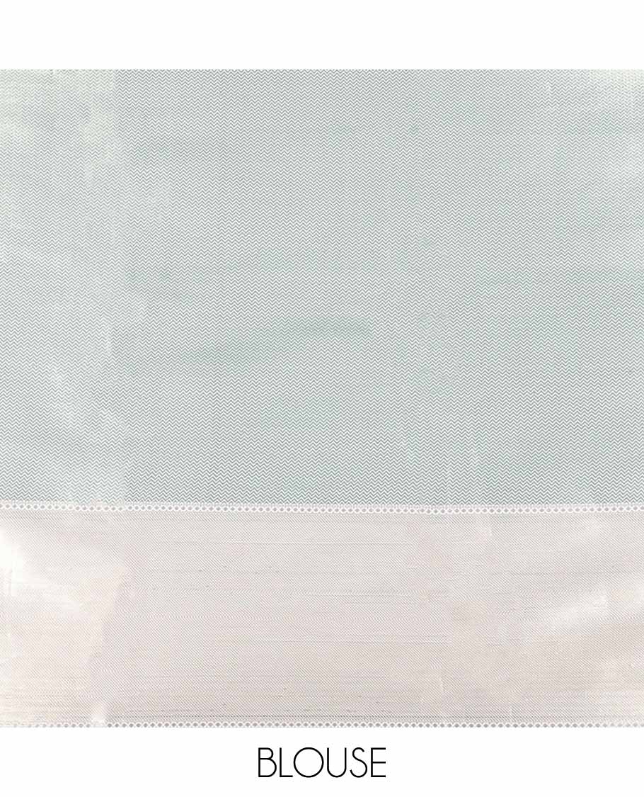 light blue chevron design tissue saree with contrast striped border & zari design pallu