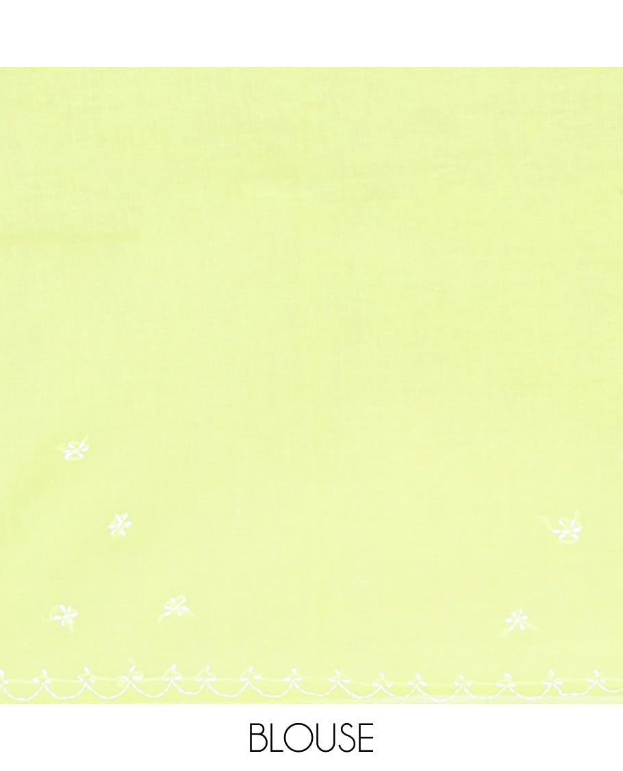 Green floral embroidery lucknowi chikankari cotton saree,self-border & pallu of floral & paisley embroidery