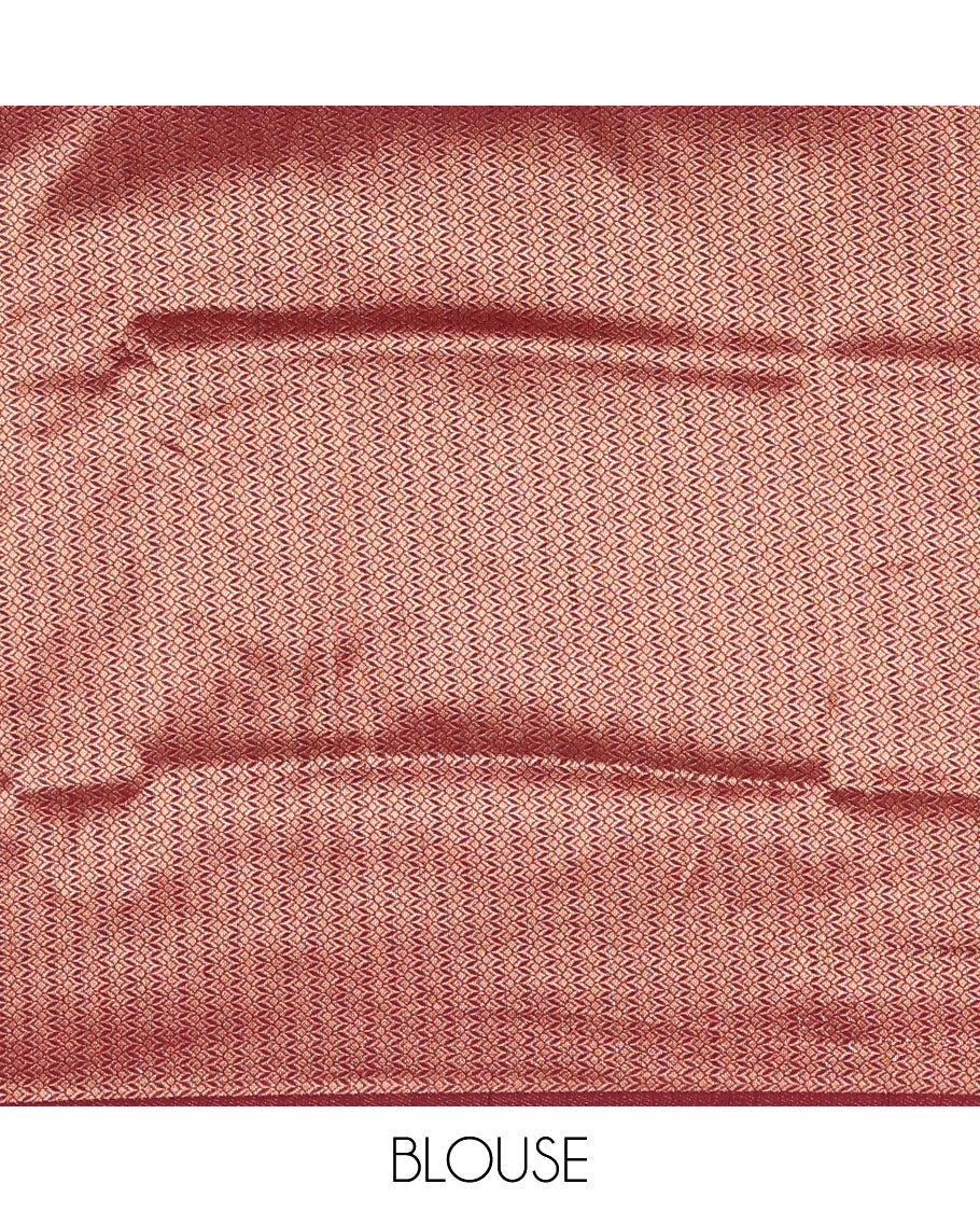 Blue Luxury Soft Silk Saree Accentuated with 1000 Zari Buttas All Over Its Body, Complemented by a Contrast Temple Zari Border, Grandly Woven Pallu of Jaal Designs, and Paired with a Contrast Jacquard Blouse