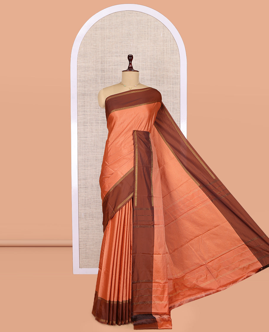 Orange Arani Saree, Subtly Sparkled with Zari Checks, a Contrast Bodi Border, Pallu of Zari Design, and a Matching Blouse