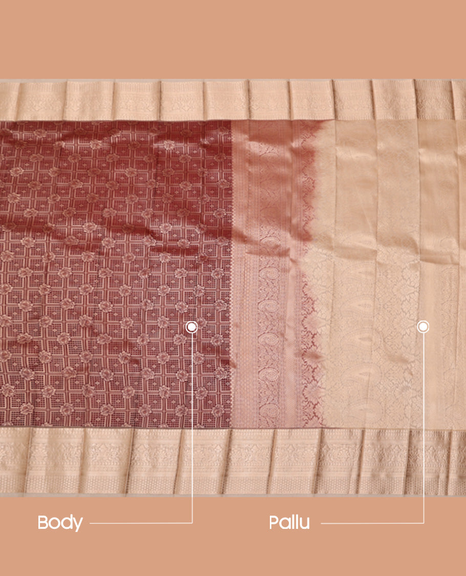Maroon Budget Silk Saree, Finely Crafted with Jacquard Design, Complemented by a Contrast Traditional Zari Border, Grand Pallu, and a Contrast Blouse