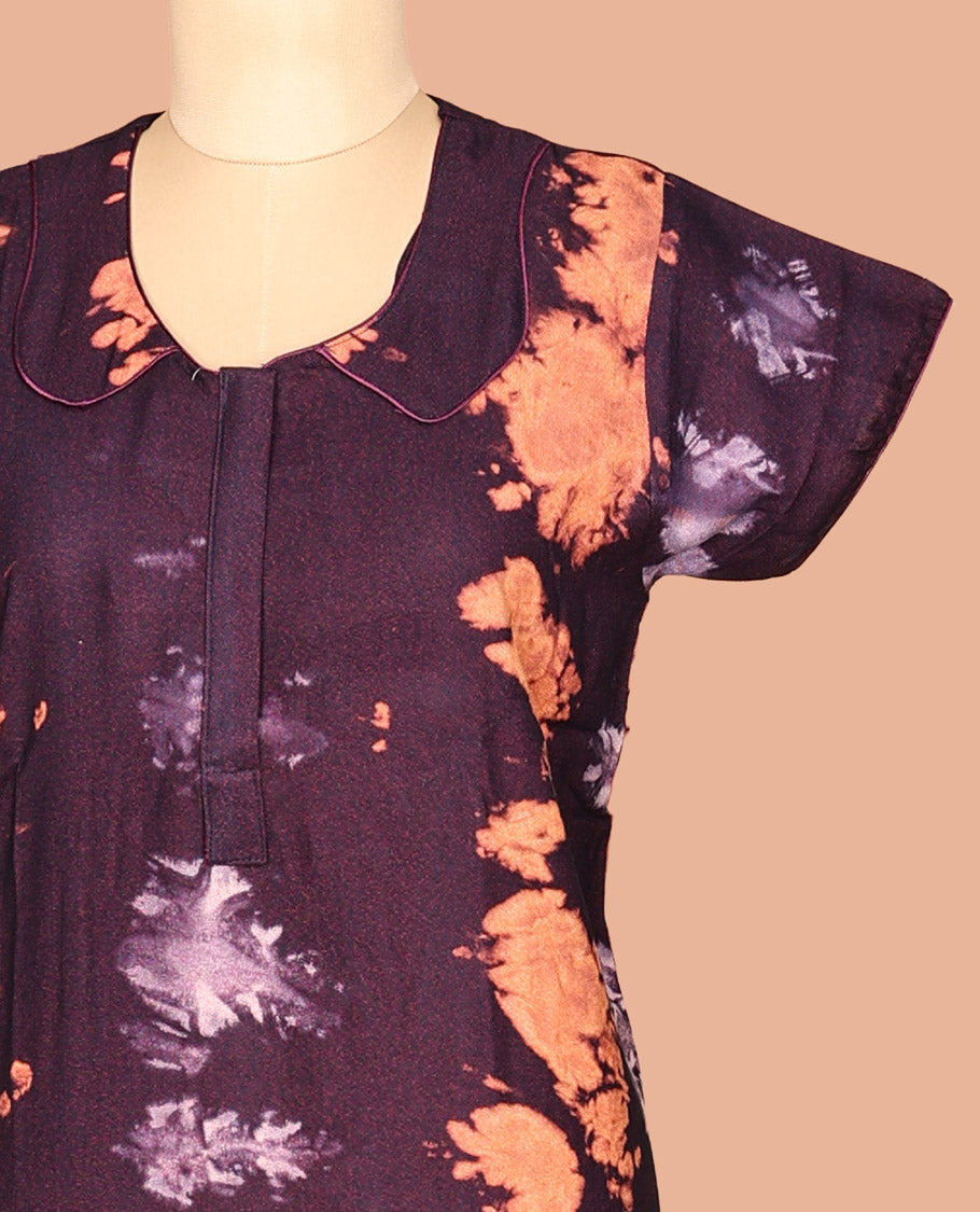 Purple Shibori Print Cotton-Blended Nighty