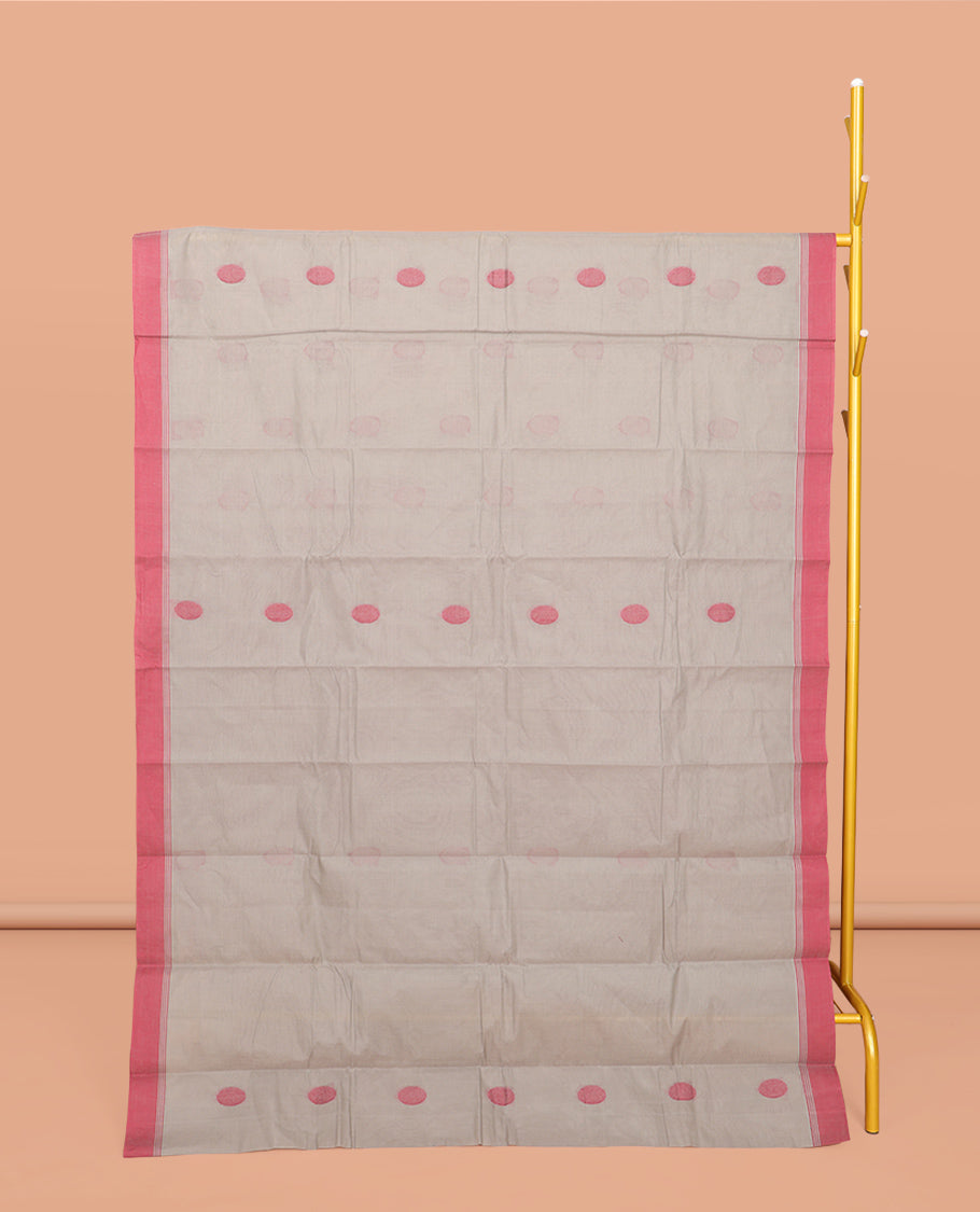 Grey Kanchi Cotton Saree, Bedecked with Buttas All Over Its Body, Complemented by a Contrast Border, Pallu of Jaal Design, and Paired with a Matching Blouse
