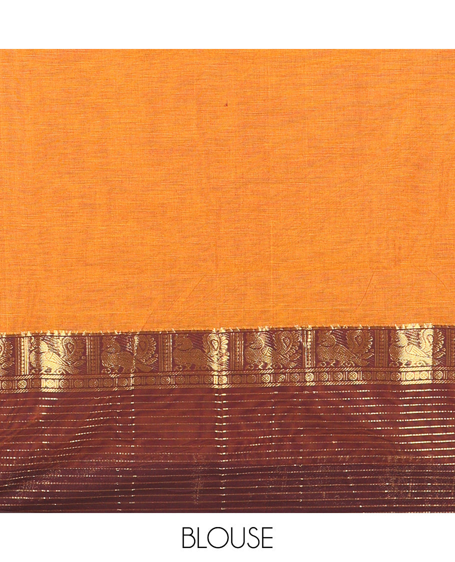 Mustard-Brown Plain Chettinad Cotton Saree