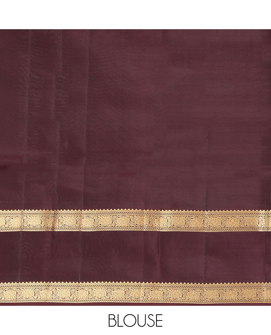 Red Vasundhara Lite Silk Mix Saree, Embellished with Zari Buttas on Its Body, Complemented by a Contrast Rettai Pettu Border of Kodi Visiry Designs, Boldly Accentuated Pallu of Jaal Designs, and Paired with a Contrast Blouse