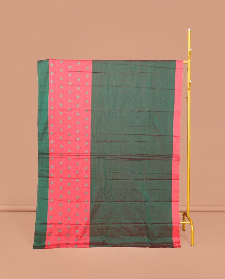 Green Plain Narayanpet Cotton Saree, Complemented by a Contrast Temple Border, Striped Pallu, and Comes Without a Blouse