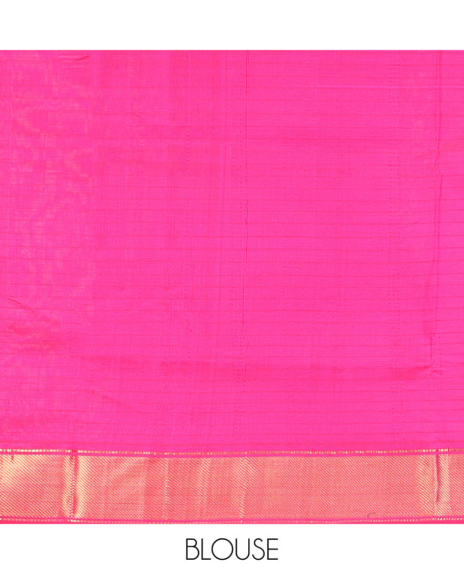 Black Striped Poly Cotton Saree, Complemented by Contrast Zari Border, Zari Design Pallu, and Paired with a Contrast Blouse