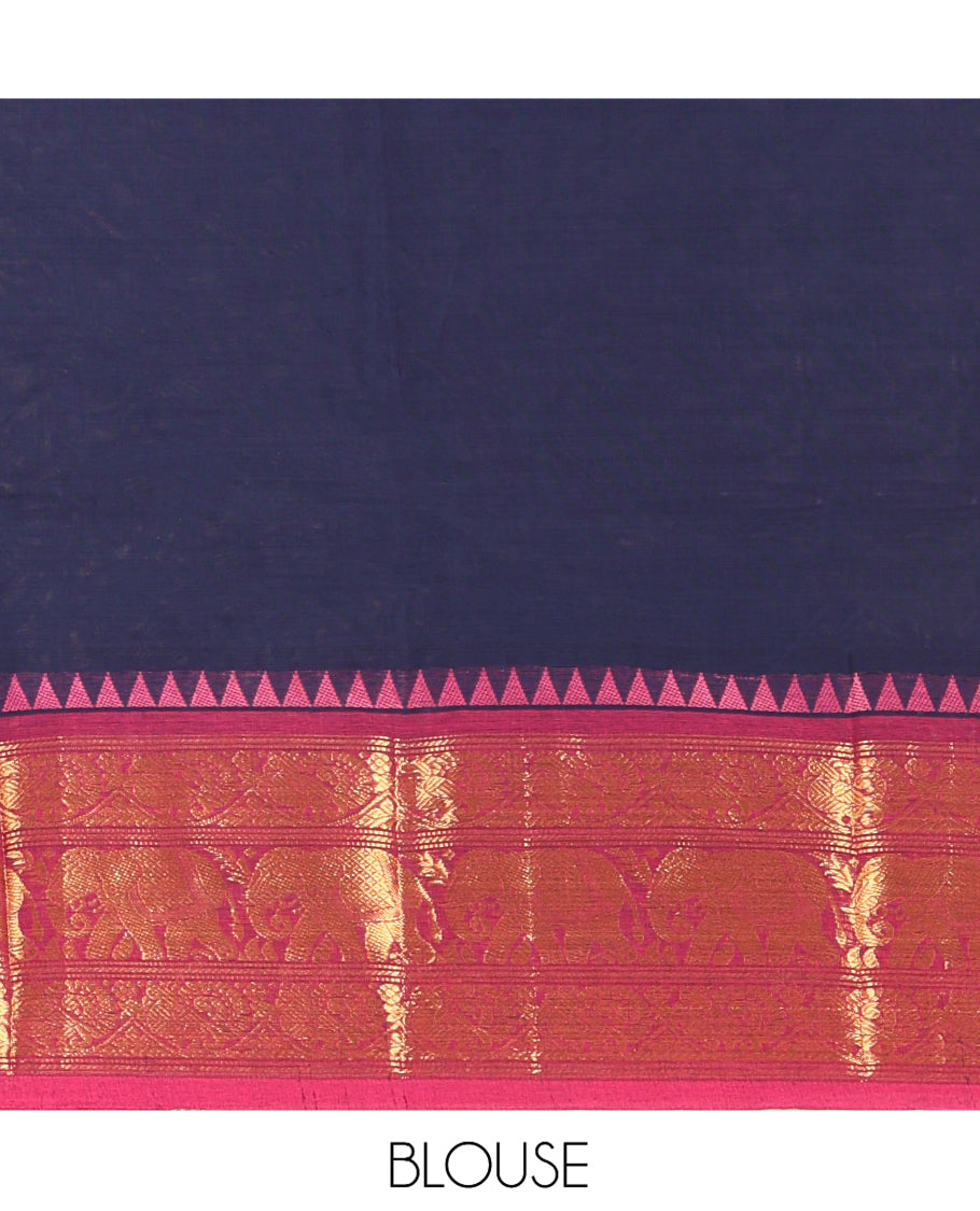 Navy Blue Plain Chettinad Cotton Saree