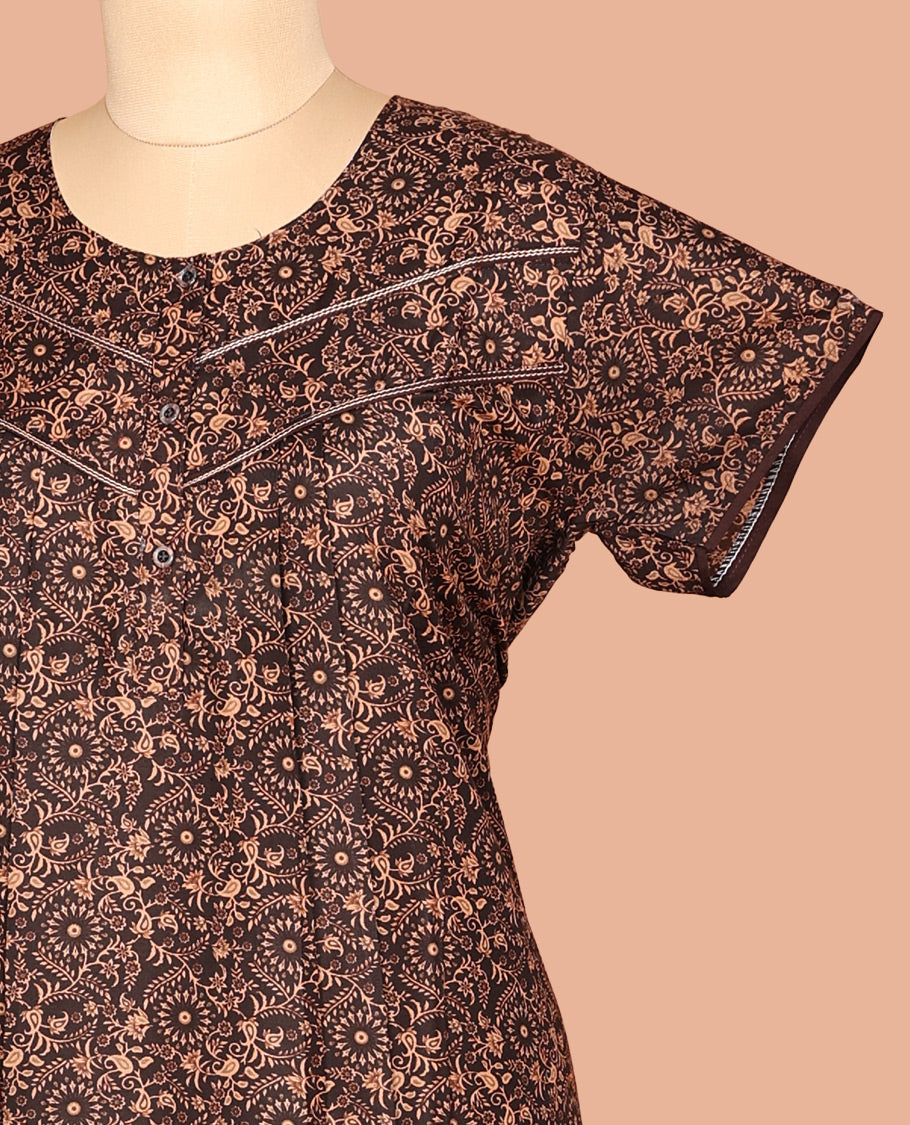 Brown Paisley Cotton-Blended Nighty